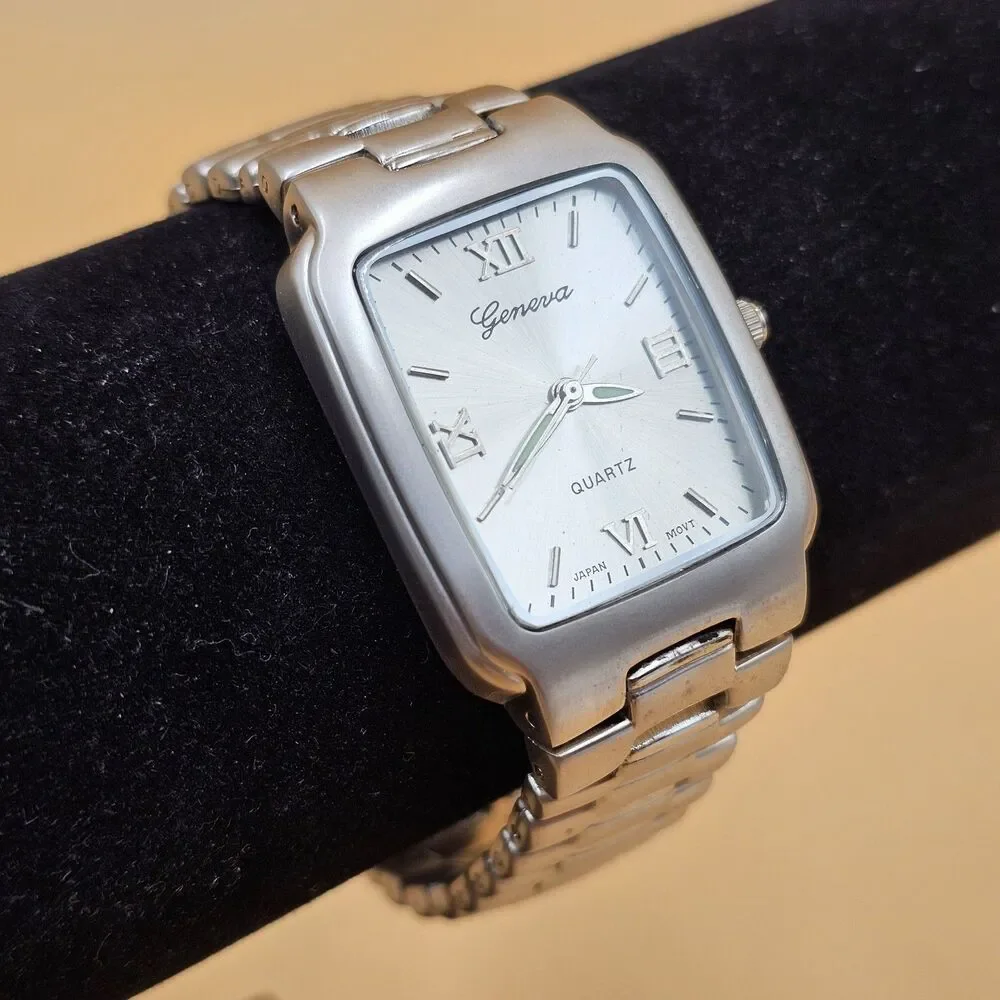 Geneva Quartz Silver Tone Men's Stainless Steel Watch Japan Movt Luminous Hands